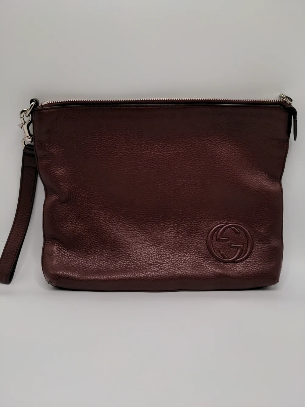 Gucci Soho Burgundy Leather Large Wristlet Clutch Pouch